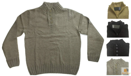 Mens Knit Jumper Pullover Sweater Knitted Casual Stretch Warm Winter - Half Zip Burgundy 97 (KW14)