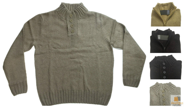 Mens Knit Jumper Pullover Sweater Knitted Casual Stretch Warm Winter - Half Zip Burgundy 97 (KW14)
