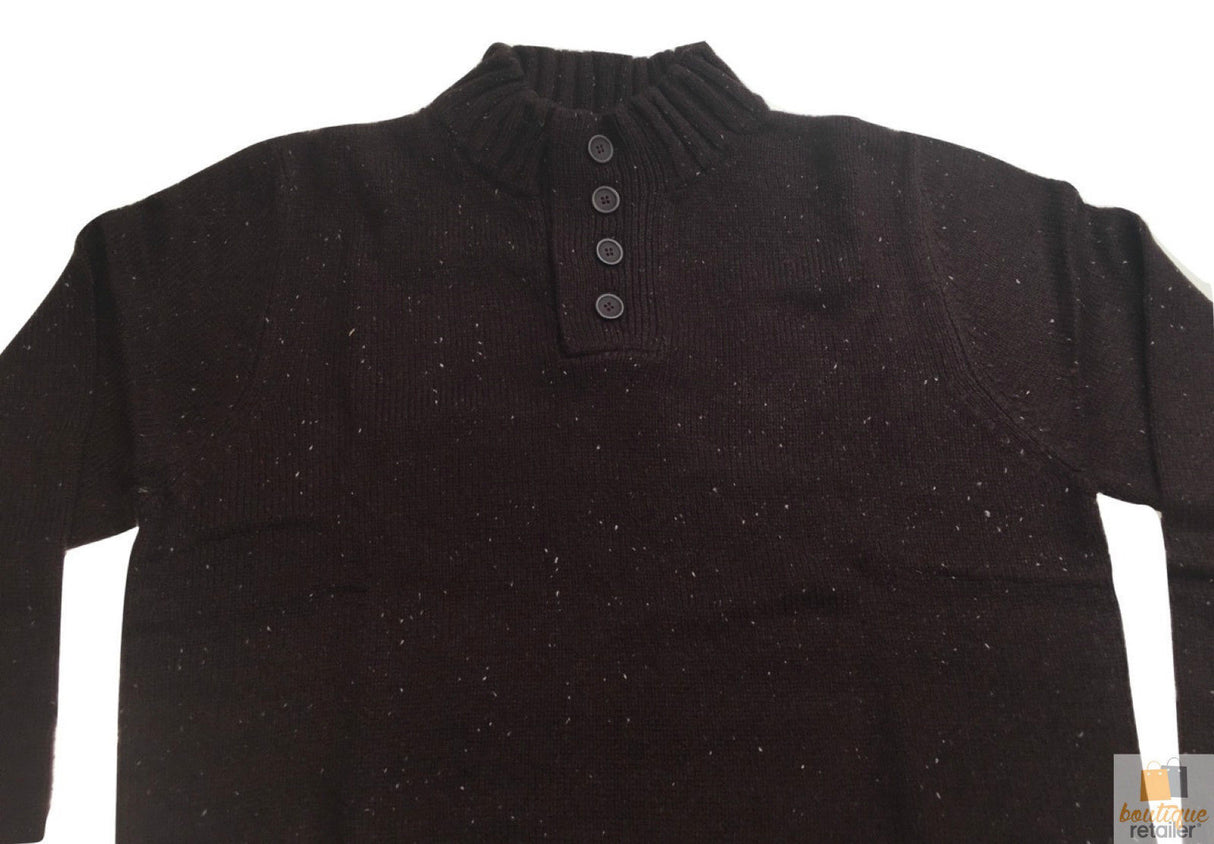 Mens Knit Jumper Pullover Sweater Knitted Casual Stretch Warm Winter - Half Zip Burgundy 97 (KW14)