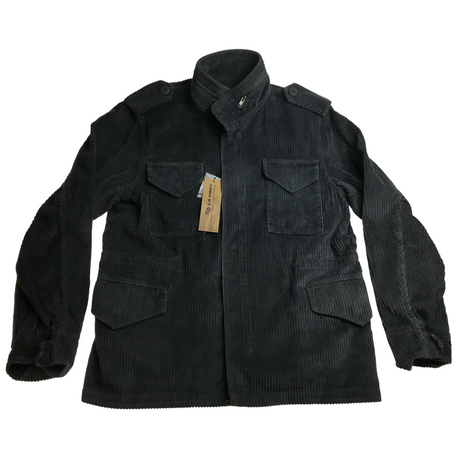 MENS CORD JACKET 100% Cotton Warm Winter Full Zip Coat Corduroy Lined - Black