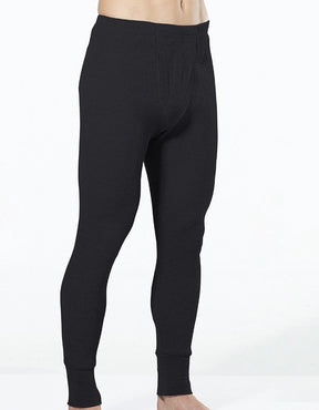 Thermo Fleece Mens Thermal Long John Tights - Black (Cotton Blend Base Layer Pants)