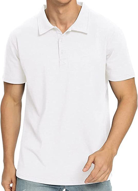 Mens POLO SHIRT 100% COTTON Top Collar Plain Basic Tee Short Sleeve - White