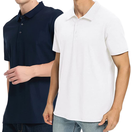 Mens POLO SHIRT 100% COTTON Top Collar Plain Basic Tee Short Sleeve - Navy Blue