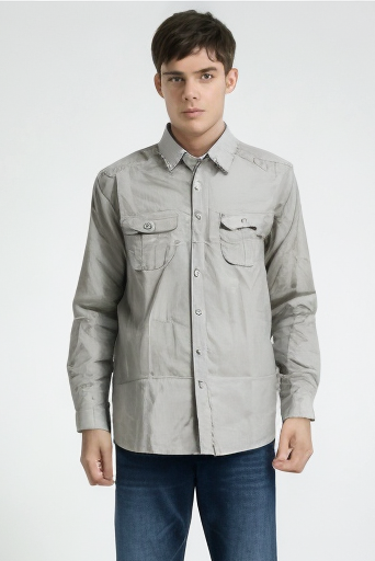 Mens 100% Cotton Plain Long Sleeve Business Shirt - Grey (Stylish Slim Button Up)