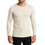 Thermo Fleece Mens 100% Merino Wool Long Sleeve Thermal Top - Natural