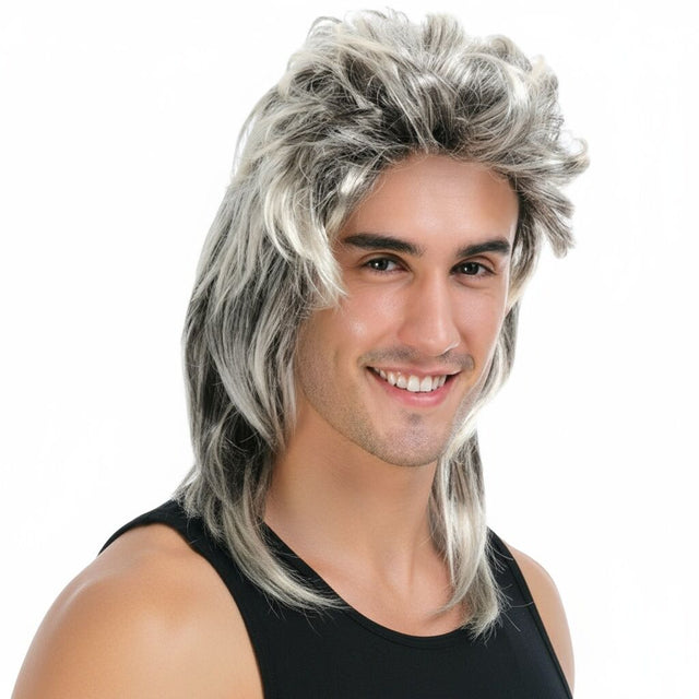 Mens Ash Blonde Mullet Wig - Bogan/Rock Costume for 80s Party