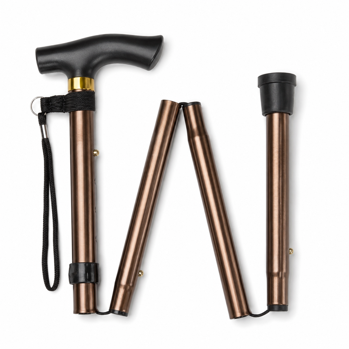 Adjustable Metal WALKING STICK Travel Cane Folding Pole Compact Retractable Hike - Bronze