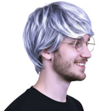 MENS WIG 80s Fancy Dress Mens Party Costume Rock Bogan Accessory Punk 70s - White/Black