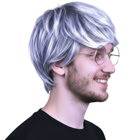 MENS WIG 80s Fancy Dress Mens Party Costume Rock Bogan Accessory Punk 70s - White/Black