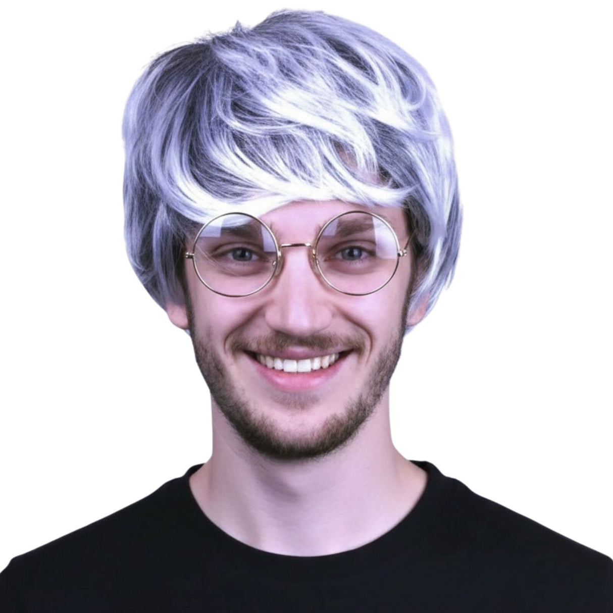 MENS WIG 80s Fancy Dress Mens Party Costume Rock Bogan Accessory Punk 70s - White/Black