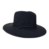 Mens Showerproof Wide Brim Outback Hat with Chin Cord - Navy - L