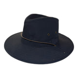 Mens Showerproof Wide Brim Outback Hat with Chin Cord - Navy