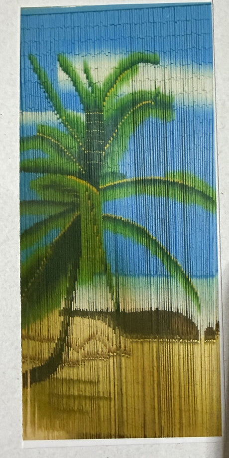 Deluxe Handmade Bamboo Door Curtain - Palm Trees Sand (90x200cm Room Divider Strands/Wall Art)
