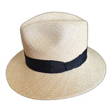 Mens Hand-Woven Panama Straw Fedora Hat - Natural & Dark Navy (Made in Ecuador)