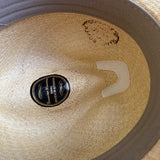 Mens Hand-Woven Panama Straw Fedora Hat - Natural & Dark Navy (Made in Ecuador)