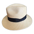 Mens Hand-Woven Panama Straw Fedora Hat - Natural & Dark Navy (Made in Ecuador)