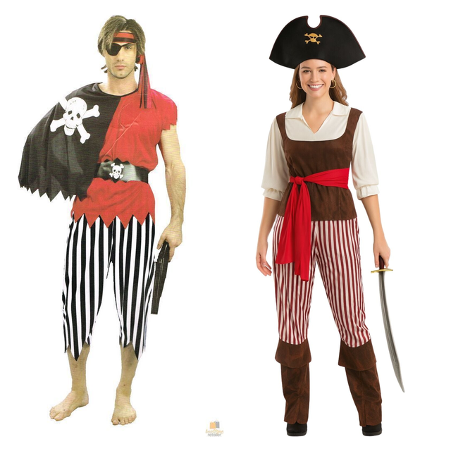 His & Hers Pirate Buccaneer & Wench Couples Costume Set - Caribbean