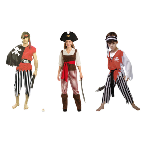 Pirate Buccaneer Family Costume Set - 3pc Mens, Womens & Boys Halloween Fancy Dress