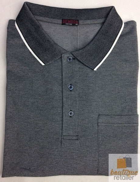 PLUS SIZE Polo Chest Pocket Top Shirt Collar Mens King Large 3XL-6XL  8317 - Black/White