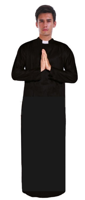 Men's PRIEST Father Costume Religious Halloween Robe Church Collar Vicar Preacher