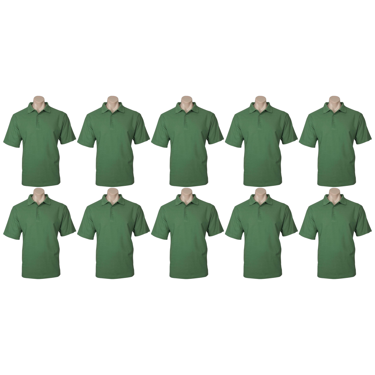 10x Mens Plain Short Sleeve Polo Shirt Bulk Pack - Apple Green (Pique Knit UPF Casual T-Shirt)