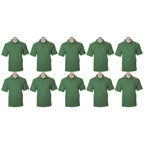 10x Mens Plain Short Sleeve Polo Shirt Bulk Pack - Apple Green (Pique Knit UPF Casual T-Shirt)