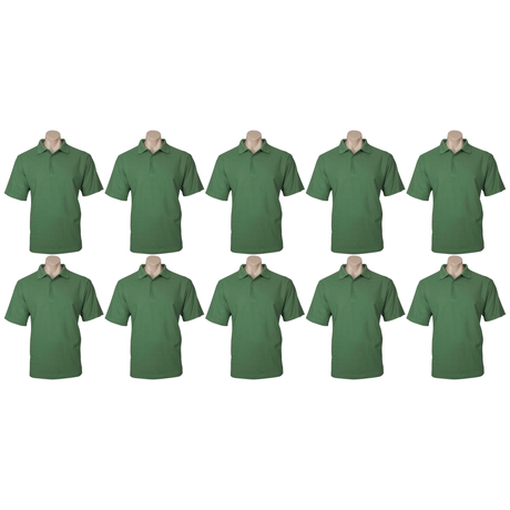 10x Mens Plain Short Sleeve Plus Size Polo Shirt Bulk Pack - Apple Green (Pique Knit UPF Casual T-Shirt)