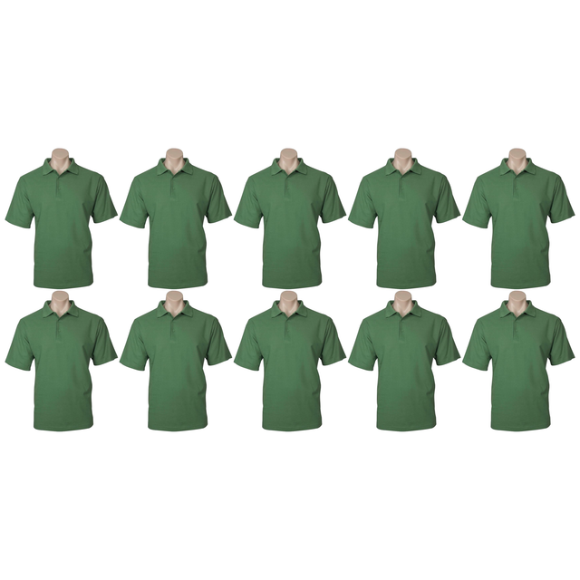 10x Mens Plain Short Sleeve Polo Shirt Bulk Pack - Apple Green (Pique Knit UPF Casual T-Shirt)
