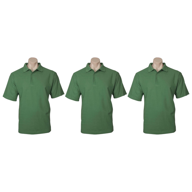 3x Mens Plain Short Sleeve Polo Shirt Pack - Apple Green (Pique Knit UPF Casual T-Shirt)