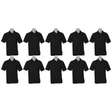 10x Mens Plain Short Sleeve Polo Shirt Bulk Pack - Black (Pique Knit UPF Casual T-Shirt)