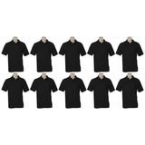 10x Mens Plain Short Sleeve Polo Shirt Bulk Pack - Black (Pique Knit UPF Casual T-Shirt)