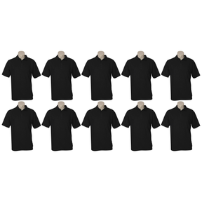 10x Mens Plain Short Sleeve Polo Shirt Bulk Pack - Black (Pique Knit UPF Casual T-Shirt)