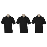 3x Mens Plain Short Sleeve Polo Shirt Pack - Black (Pique Knit UPF Casual T-Shirt)