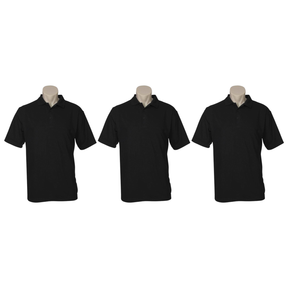 3x Mens Plain Short Sleeve Polo Shirt Pack - Black (Pique Knit UPF Casual T-Shirt)