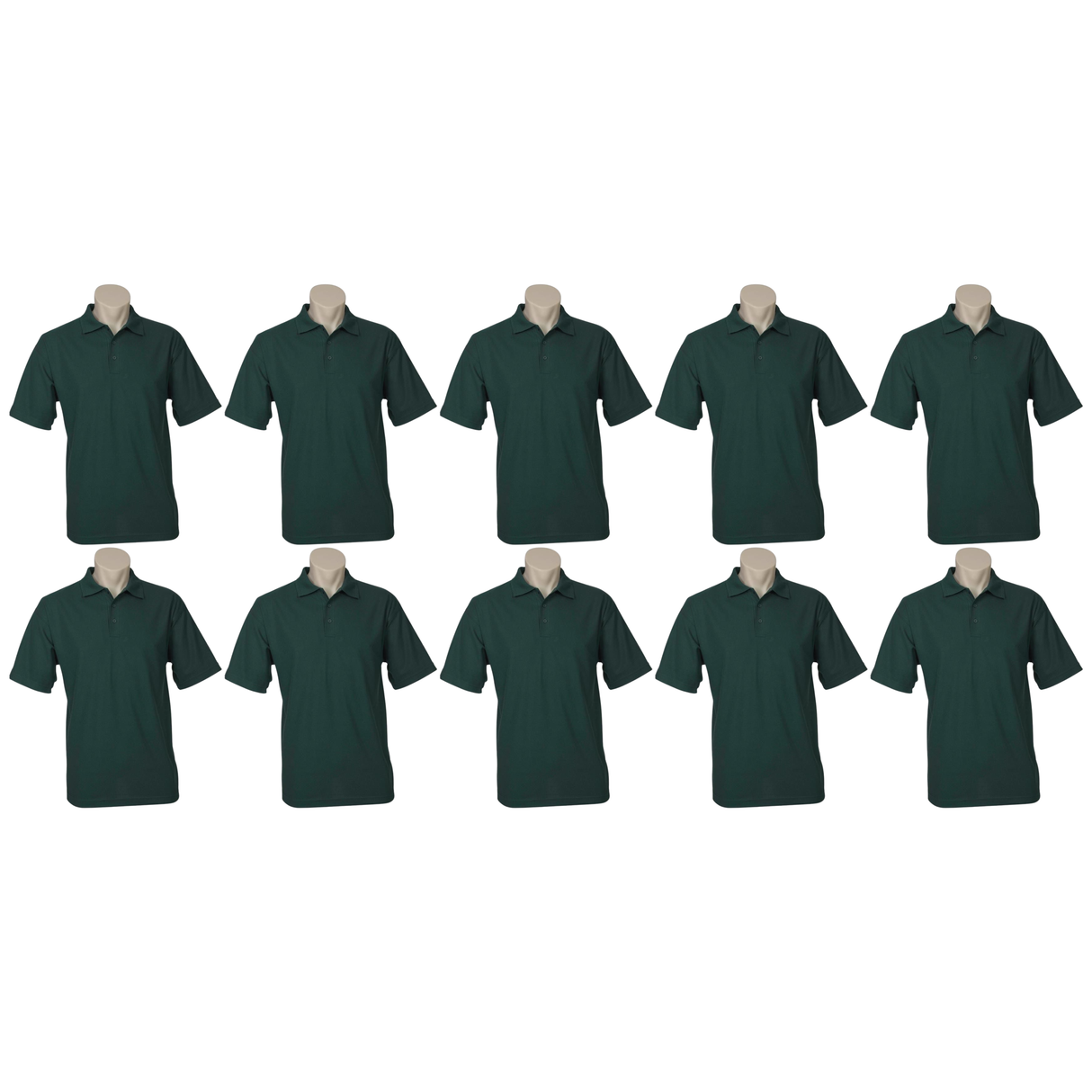 10x Mens Plain Short Sleeve Polo Shirt Bulk Pack - Bottle Green - Small (Pique Knit UPF Casual T-Shirt)