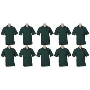 10x Mens Plain Short Sleeve Polo Shirt Bulk Pack - Bottle Green - Small (Pique Knit UPF Casual T-Shirt)
