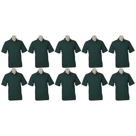 10x Mens Plain Short Sleeve Polo Shirt Bulk Pack - Bottle Green - Small (Pique Knit UPF Casual T-Shirt)