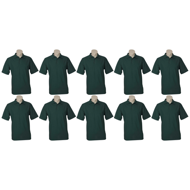 10x Mens Plain Short Sleeve Polo Shirt Bulk Pack - Bottle Green - Small (Pique Knit UPF Casual T-Shirt)