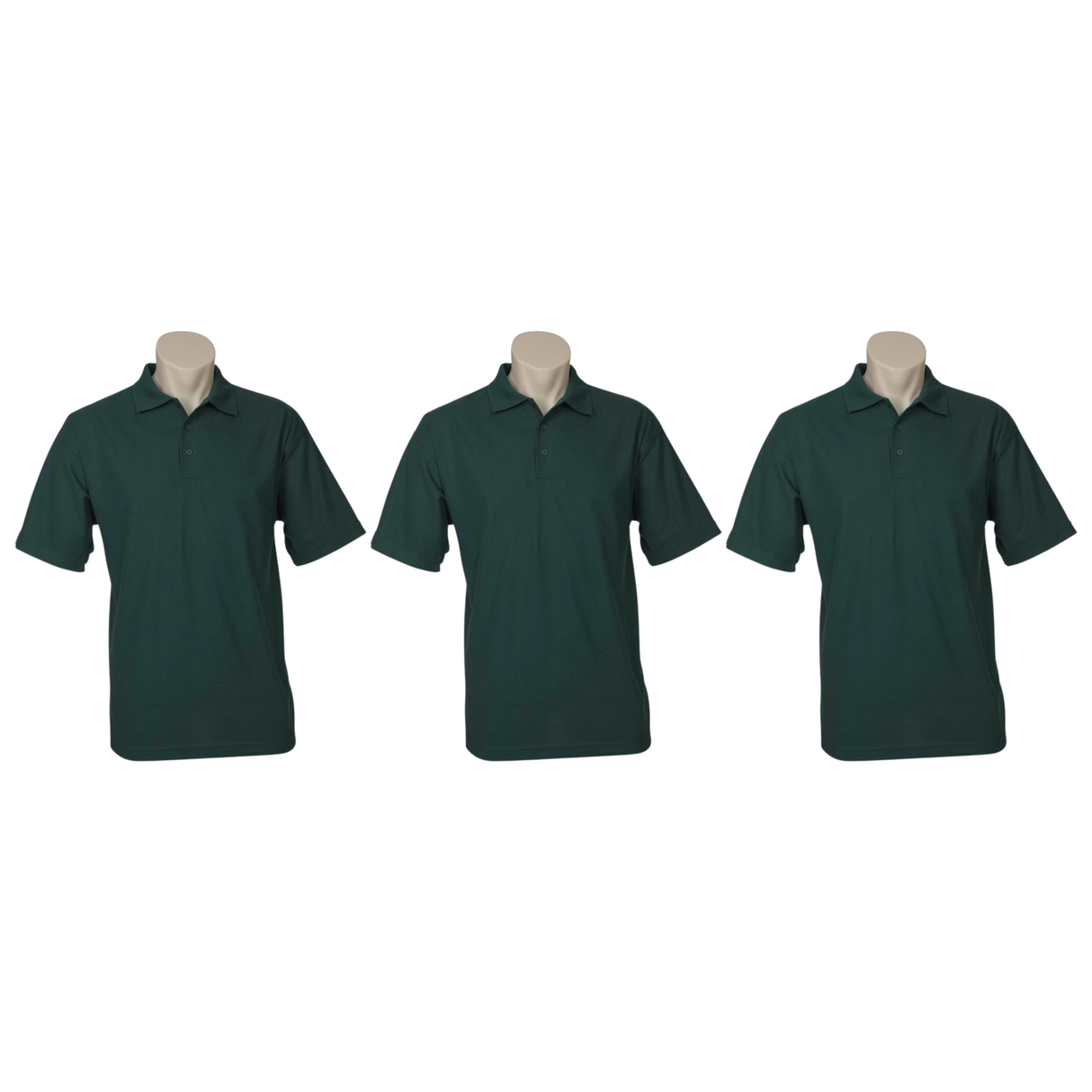 3x Mens Plain Short Sleeve Polo Shirt Pack - Bottle Green - Small (Pique Knit UPF Casual T-Shirt)