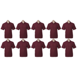 10x Mens Plain Short Sleeve Polo Shirt Bulk Pack - Burgundy (Pique Knit UPF Casual T-Shirt)