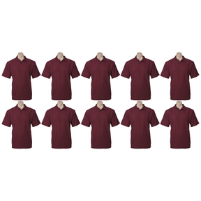 10x Mens Plain Short Sleeve Polo Shirt Bulk Pack - Burgundy (Pique Knit UPF Casual T-Shirt)