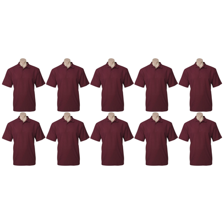 10x Mens Plain Short Sleeve Polo Shirt Bulk Pack - Burgundy (Pique Knit UPF Casual T-Shirt)