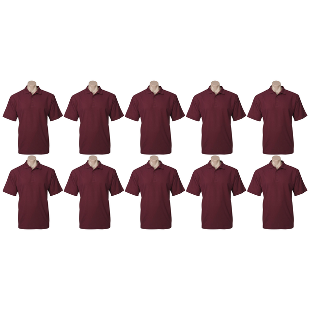 10x Mens Plain Short Sleeve Polo Shirt Bulk Pack - Burgundy (Pique Knit UPF Casual T-Shirt)