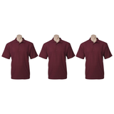 3x Mens Plain Short Sleeve Polo Shirt Pack - Burgundy (Pique Knit UPF Casual T-Shirt)