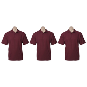 3x Mens Plain Short Sleeve Polo Shirt Pack - Burgundy (Pique Knit UPF Casual T-Shirt)