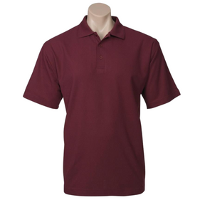 Mens Plain Short Sleeve Polo Shirt - Burgundy (Pique Knit UPF Casual T-Shirt)
