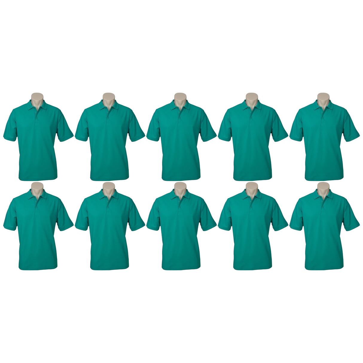 10x Mens Plain Short Sleeve Polo Shirt Bulk Pack - Mid Jade Green (Pique Knit Casual T-Shirt)