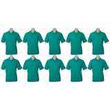 10x Mens Plain Short Sleeve Polo Shirt Bulk Pack - Mid Jade Green (Pique Knit Casual T-Shirt)