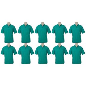 10x Mens Plain Short Sleeve Polo Shirt Bulk Pack - Mid Jade Green (Pique Knit Casual T-Shirt)