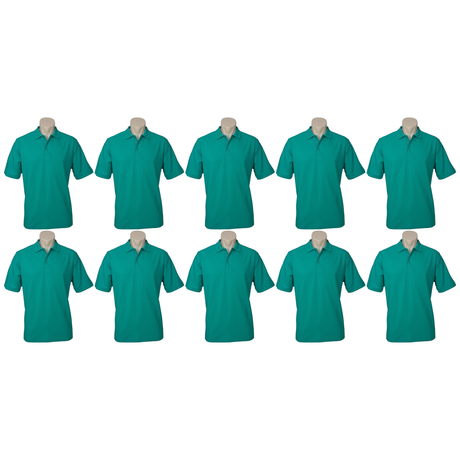 10x Mens Plain Short Sleeve Polo Shirt Bulk Pack - Mid Jade Green (Pique Knit Casual T-Shirt)